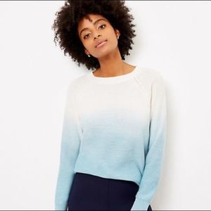 LOFT Cream & Blue Ombré Pullover Sweater Size L Petite